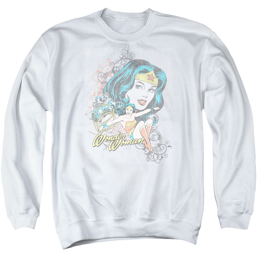 DC Comics Wonder Scroll Mens Crewneck Sweatshirt White