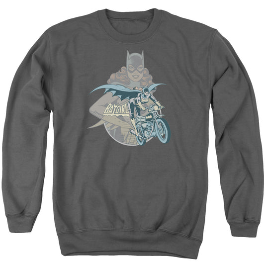 DC Comics Batgirl Biker Mens Crewneck Sweatshirt Charcoal
