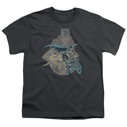 DC Comics Batgirl Biker Kids Youth T Shirt Charcoal
