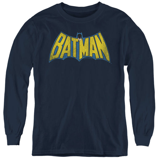 DC Comics Classic Batman Logo Long Sleeve Kids Youth T Shirt Navy Blue