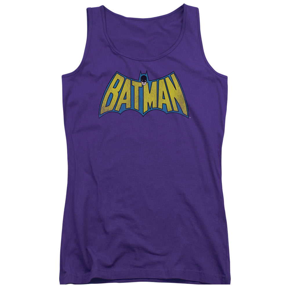 DC Comics Classic Batman Logo Distressed Womens Tank Top Shirt Purple