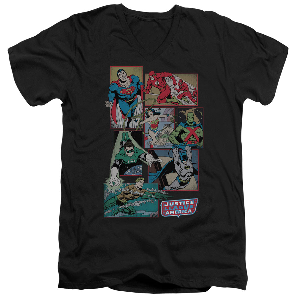 DC Comics Justice League Boxes Mens Slim Fit V Neck T Shirt Black