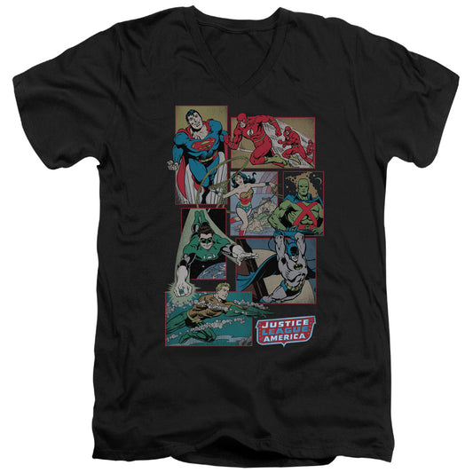 DC Comics Justice League Boxes Mens Slim Fit V Neck T Shirt Black