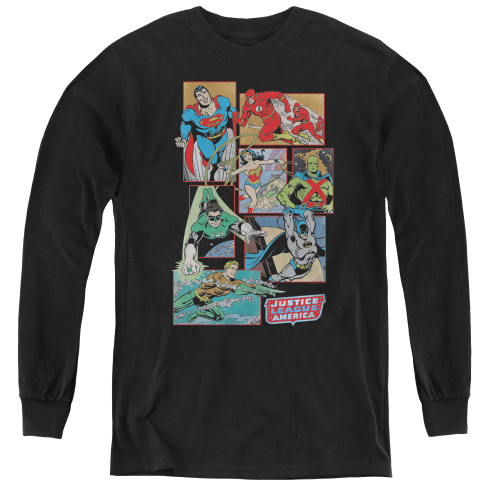 DC Comics Justice League Boxes Long Sleeve Kids Youth T Shirt Black