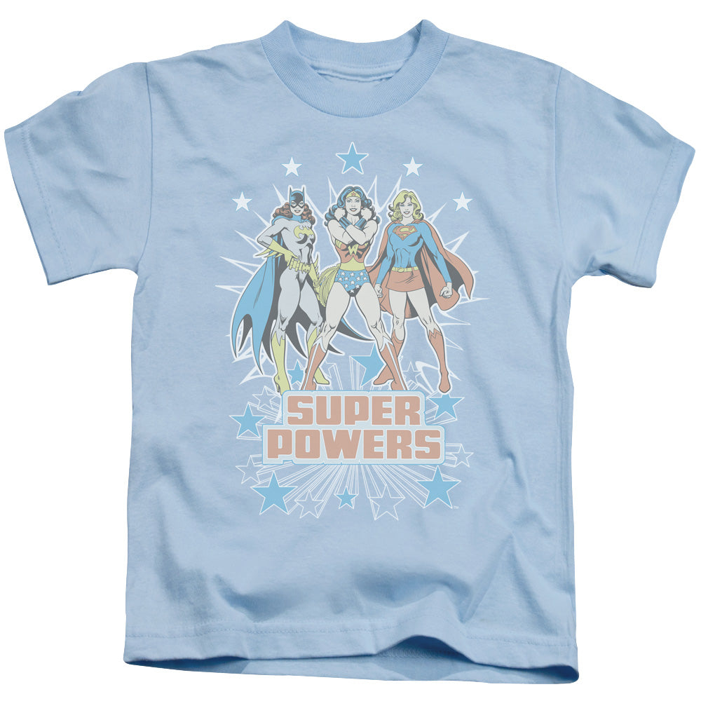 DC Comics Super Powers X3 Juvenile Kids Youth T Shirt Light Blue 