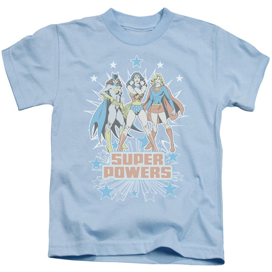 DC Comics Super Powers X3 Juvenile Kids Youth T Shirt Light Blue 