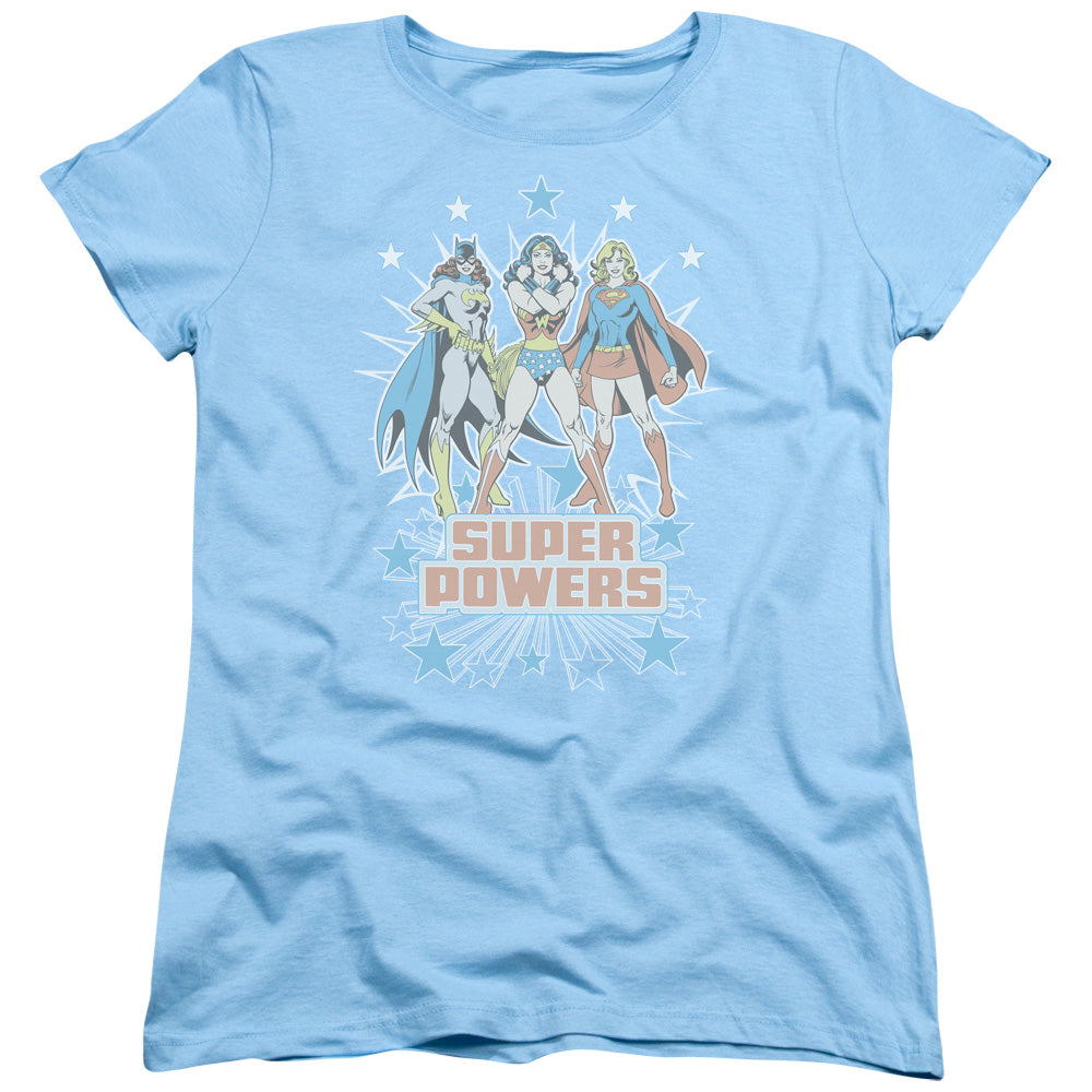 DC Comics Super Powers X3 Womens T Shirt Light Blue