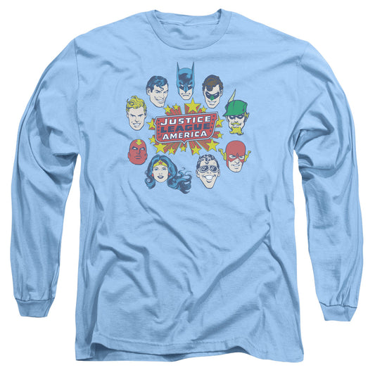 DC Comics Justice Head Circle Mens Long Sleeve Shirt Carolina Blue