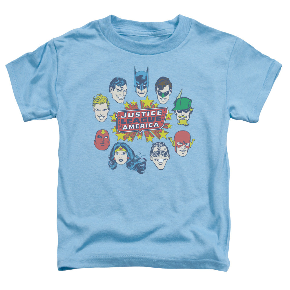 DC Comics Justice Head Circle Toddler Kids Youth T Shirt Carolina Blue