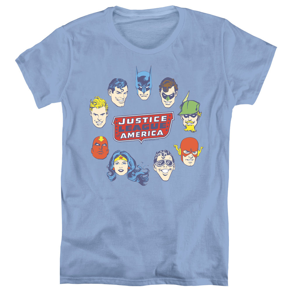 DC Comics Justice Head Circle Womens T Shirt Carolina Blue