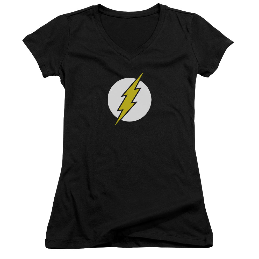 DC Comics Flash Flash Logo Junior Sheer Cap Sleeve V Neck Womens T Shirt Black