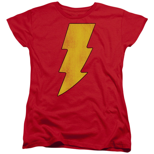 DC Comics Shazam Logo Distressed Womens T Shirt Red