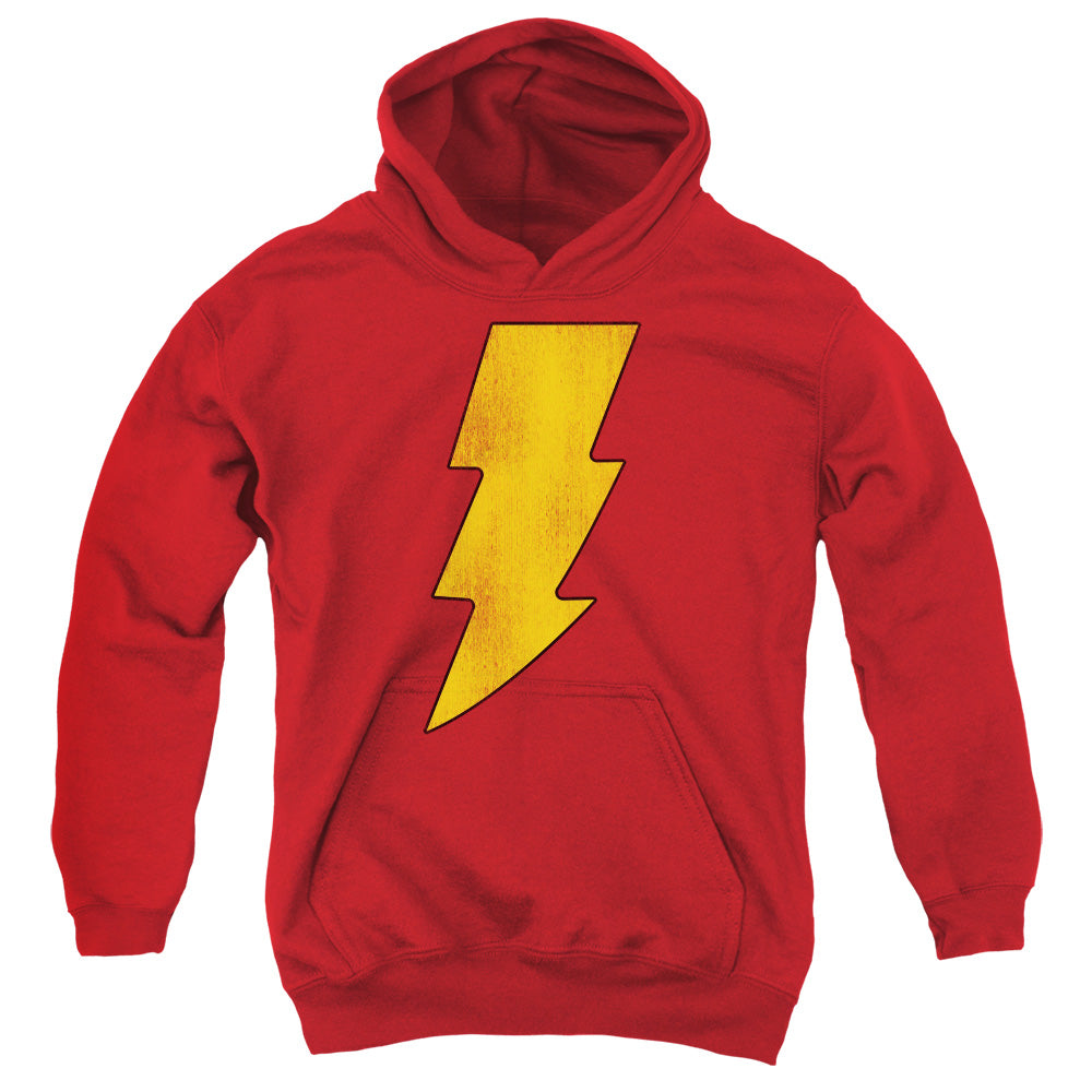 DC Comics Shazam Logo Distressed Kids Youth Hoodie Red