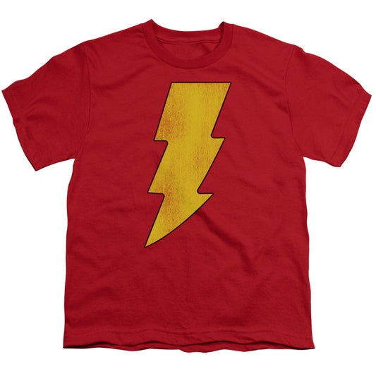 DC Comics Shazam Logo Distressed Kids Youth T Shirt Red
