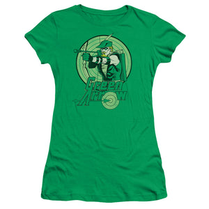 DC Comics Green Arrow Junior Sheer Cap Sleeve Womens T Shirt Kelly Green