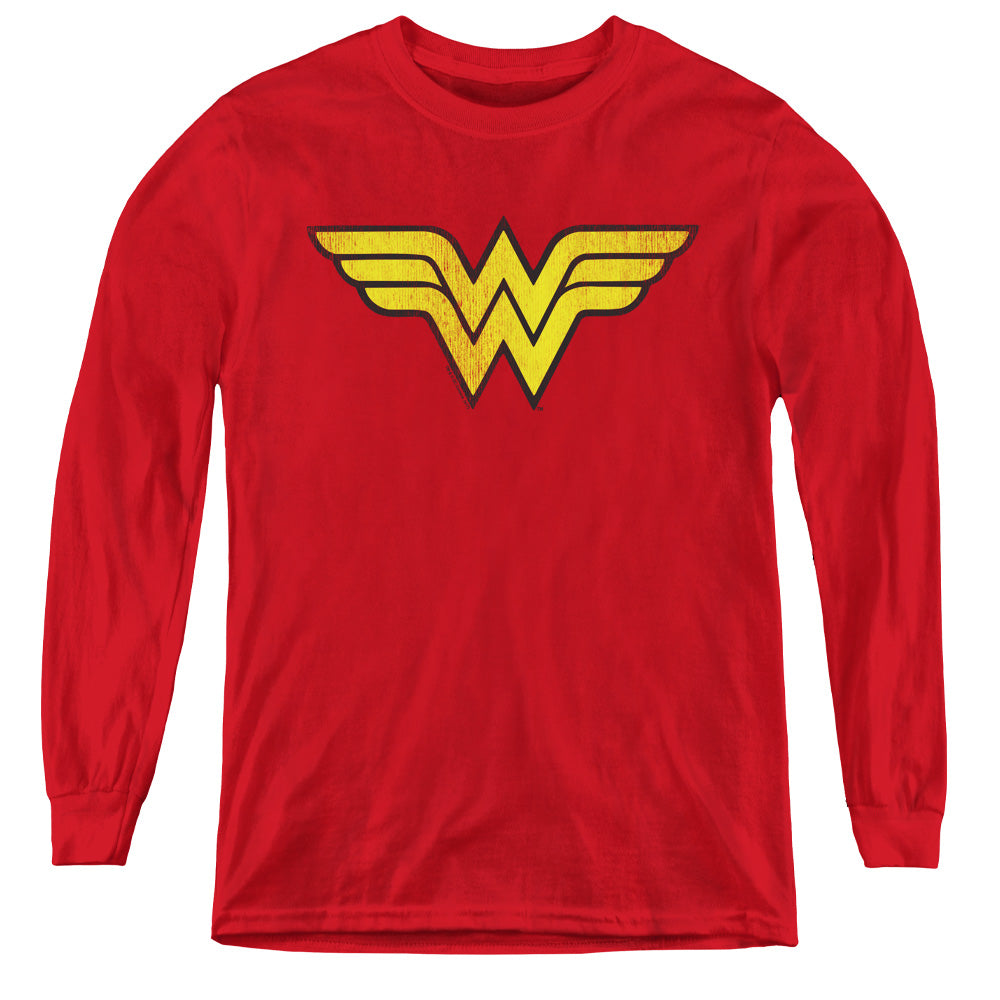 DC Comics Wonder Woman Logo Dist Long Sleeve Kids Youth T Shirt Red
