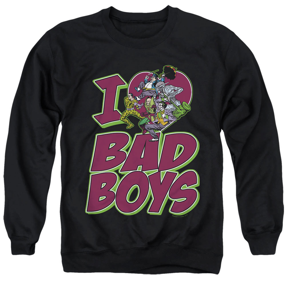 DC Comics I Heart Bad Boys Mens Crewneck Sweatshirt Black
