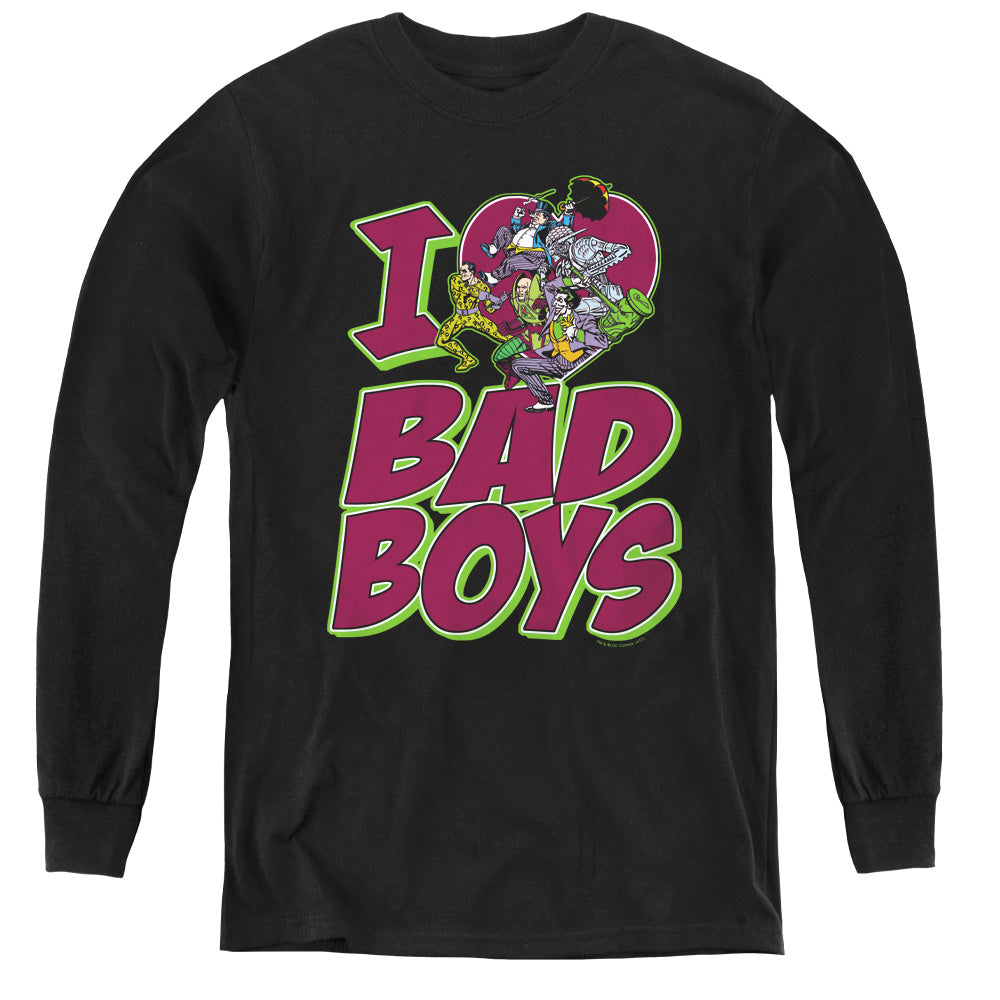 DC Comics I Heart Bad Boys Long Sleeve Kids Youth T Shirt Black