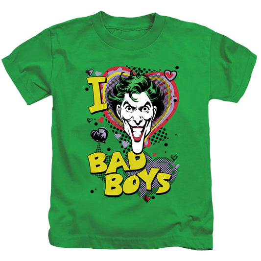 DC Comics I Heart Bad Boys 2 Juvenile Kids Youth T Shirt Kelly Green 