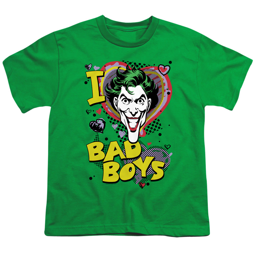 DC Comics I Heart Bad Boys 2 Kids Youth T Shirt Kelly Green