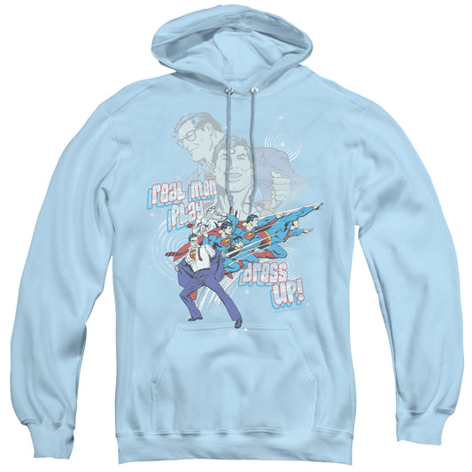 DC Comics Real Men Mens Hoodie Light Blue