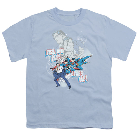 DC Comics Real Men Kids Youth T Shirt Light Blue