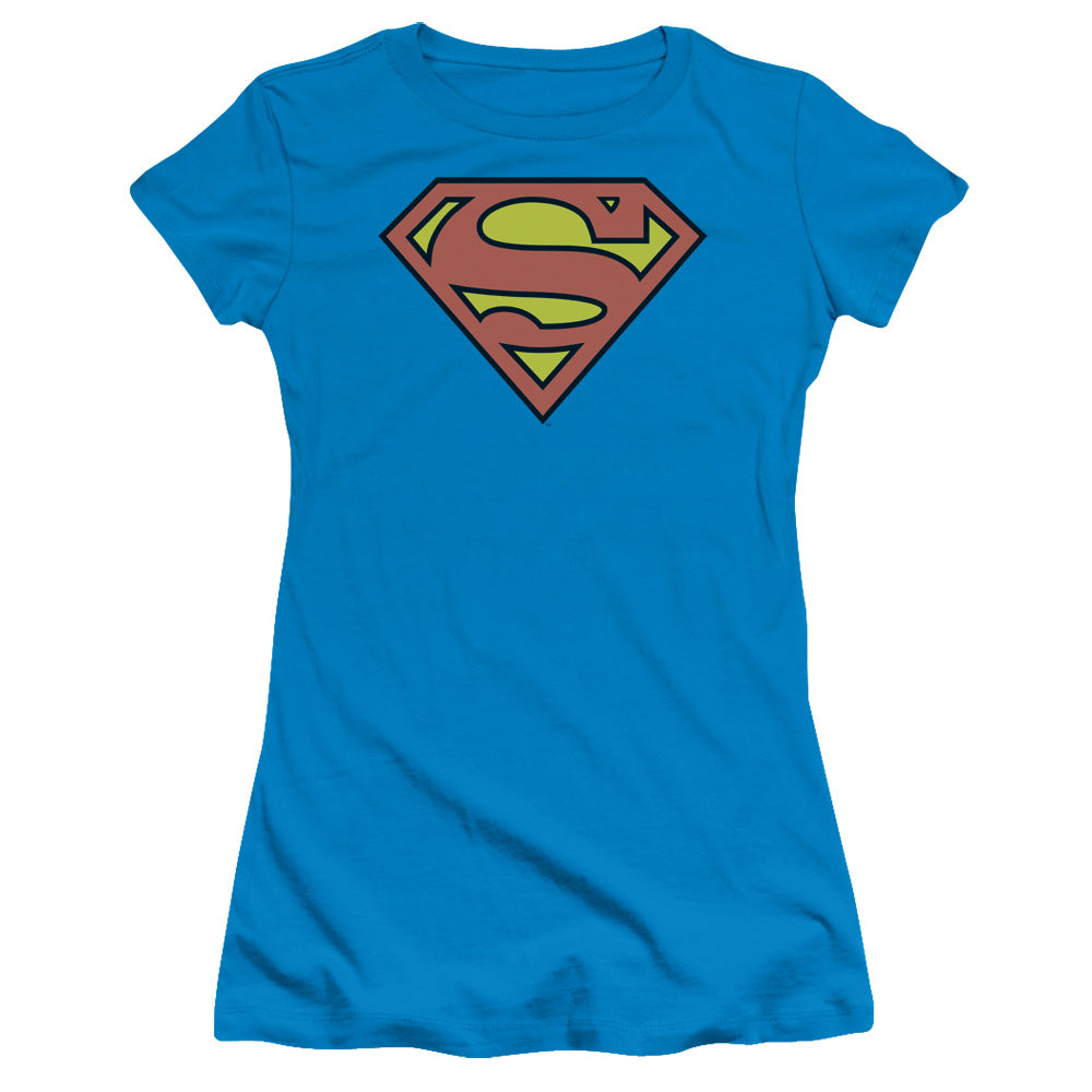 DC Comics Superman Logo Junior Sheer Cap Sleeve Womens T Shirt Turquoise