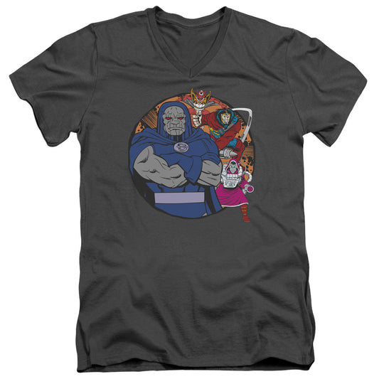 DC Comics Apokolips Represent Mens Slim Fit V Neck T Shirt Charcoal