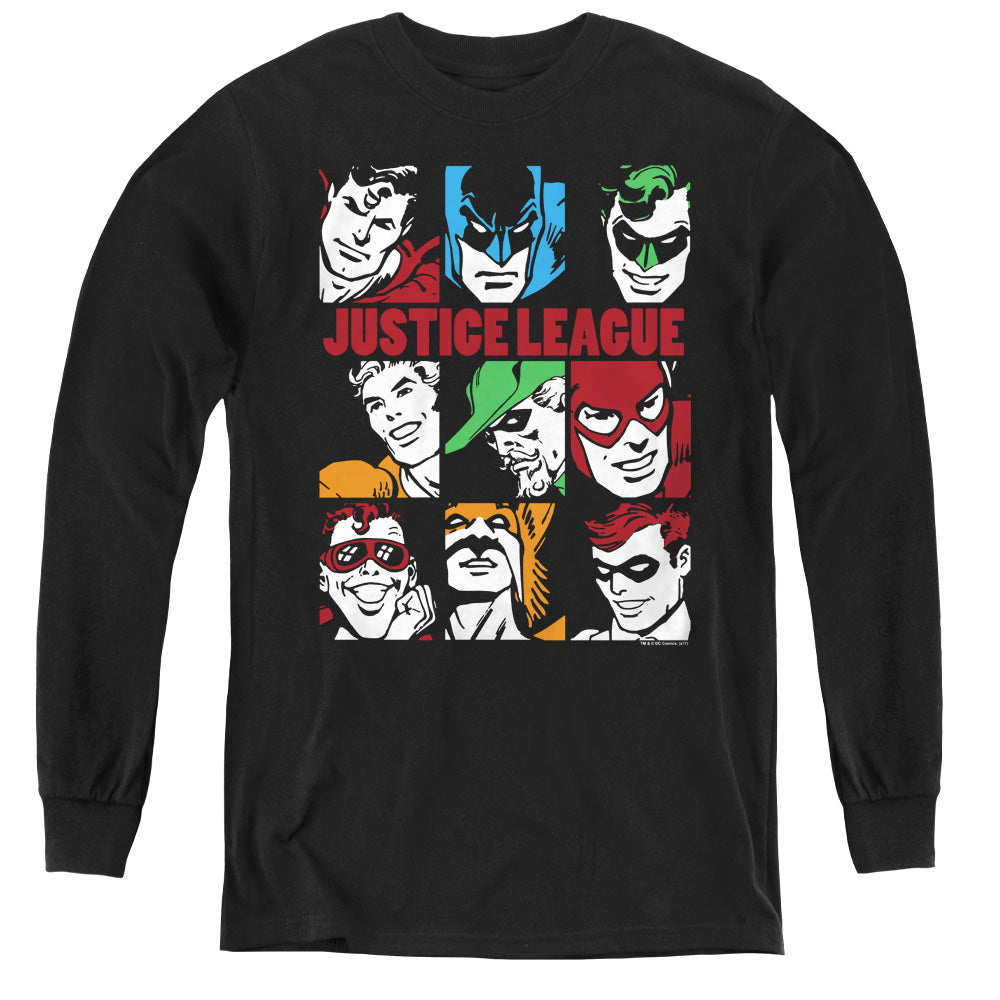 DC Comics Nine Blocks of Justice Long Sleeve Kids Youth T Shirt Black