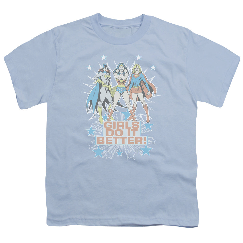 DC Comics Girls Do It Better Kids Youth T Shirt Light Blue