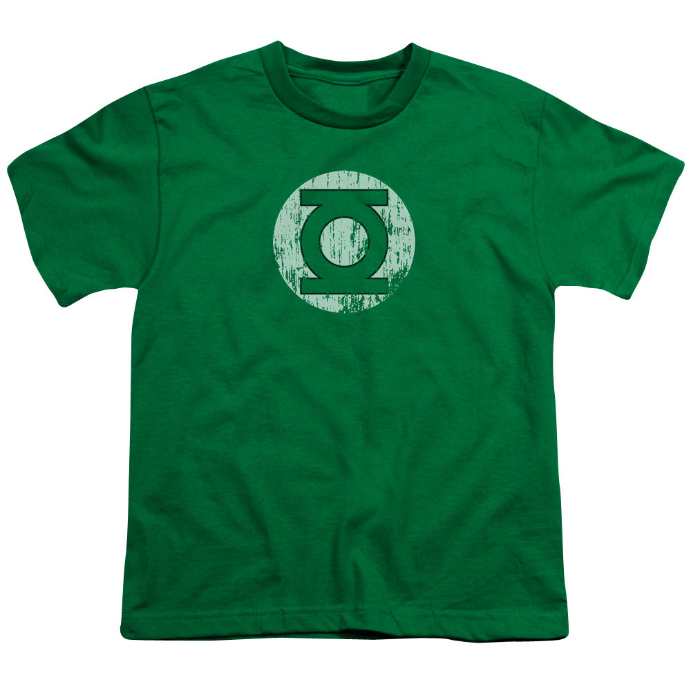 DC Comics Distressed Lantern Logo Kids Youth T Shirt Kelly Green