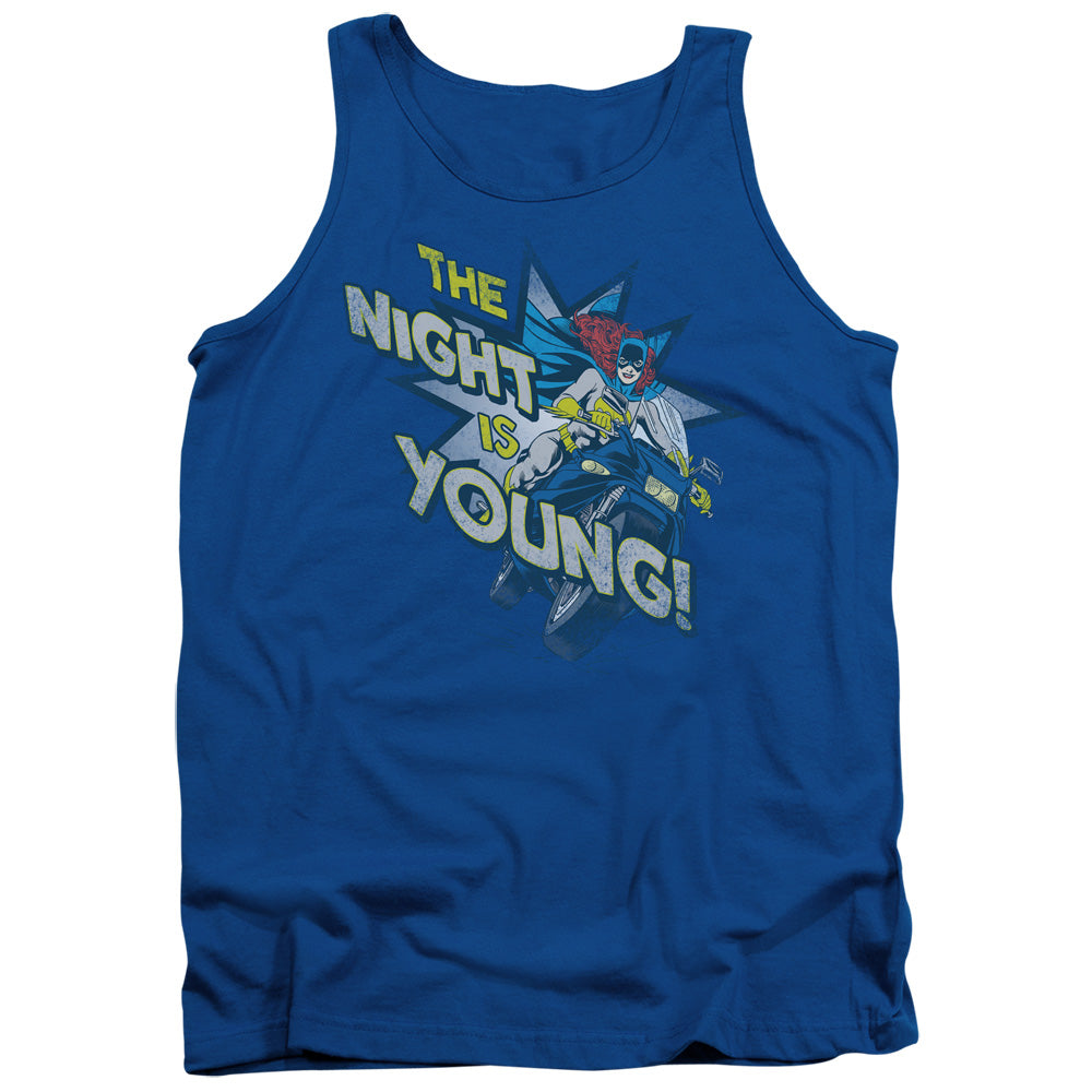 DC Comics the Night is Young Mens Tank Top Shirt Royal Blue