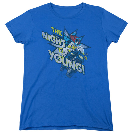 DC Comics the Night is Young Womens T Shirt Royal Blue
