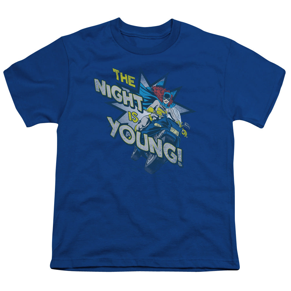 DC Comics the Night is Young Kids Youth T Shirt Royal Blue