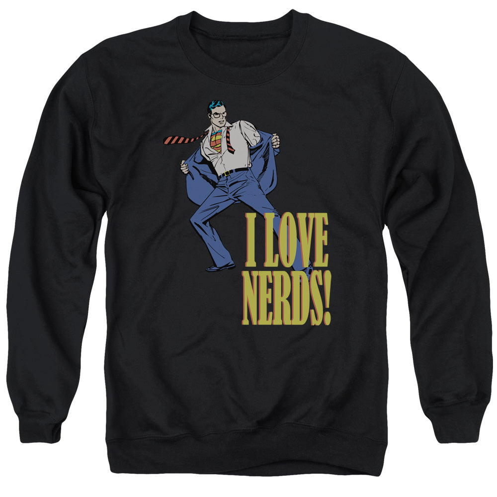 DC Comics I Love Nerds Mens Crewneck Sweatshirt Black