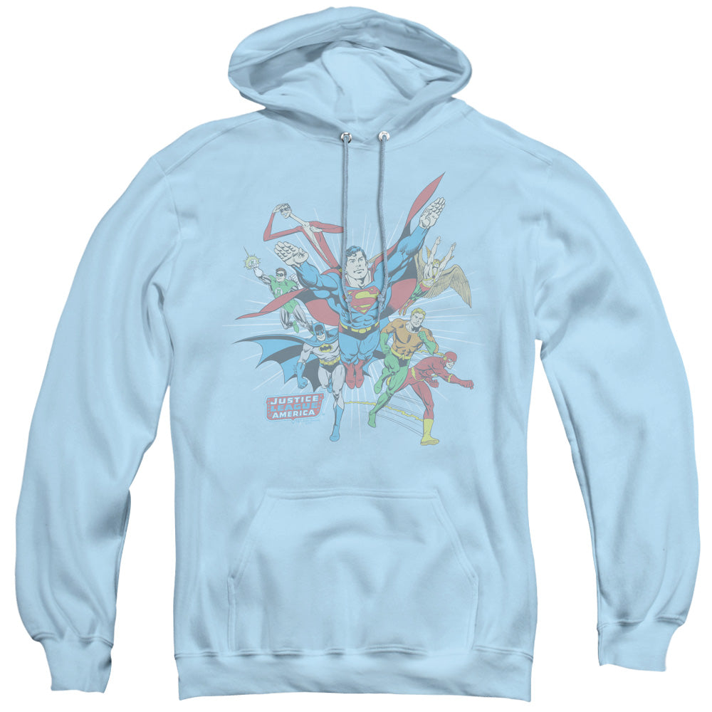 DC Comics Lead the Charge Mens Hoodie Light Blue