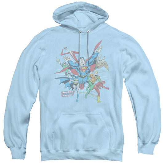 DC Comics Lead the Charge Mens Hoodie Light Blue