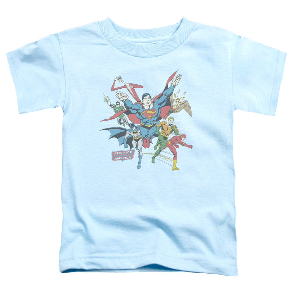 DC Comics Lead the Charge Toddler Kids Youth T Shirt Light Blue