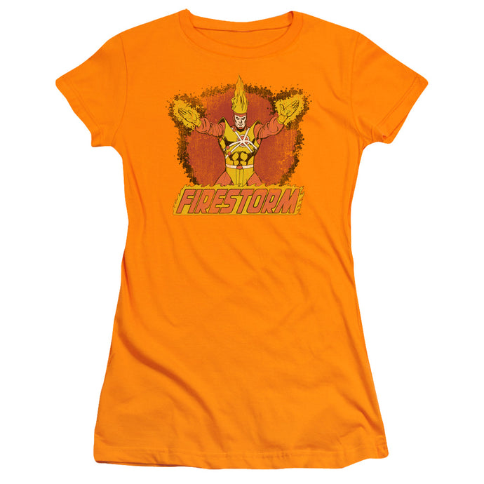 DC Comics Ring of Firestorm Junior Sheer Cap Sleeve Womens T Shirt Orange