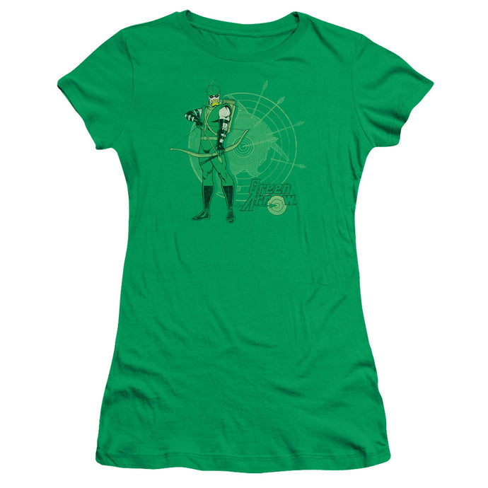 DC Comics Arrow Target Junior Sheer Cap Sleeve Womens T Shirt Kelly Green