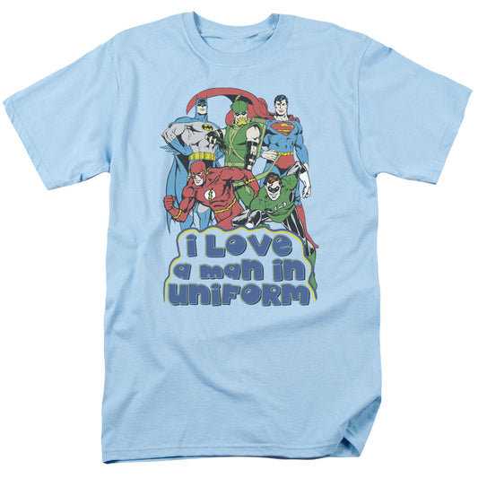 DC Comics I Love a Man in Uniform Mens T Shirt Light Blue