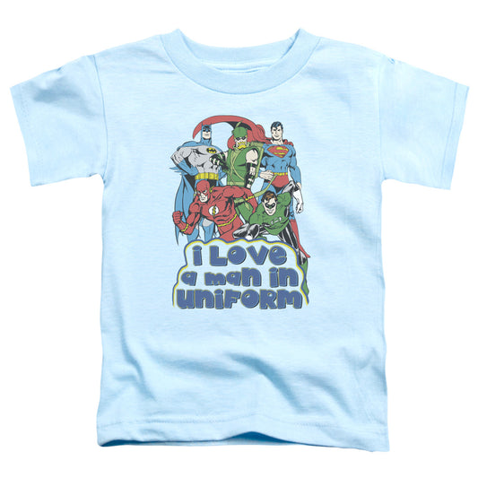 DC Comics I Love a Man in Uniform Toddler Kids Youth T Shirt Light Blue