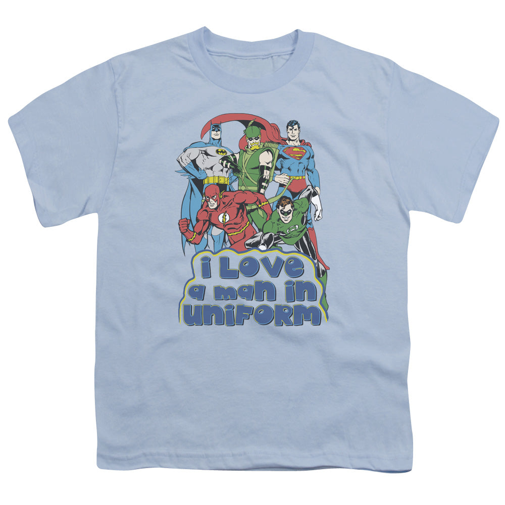 DC Comics I Love a Man in Uniform Kids Youth T Shirt Light Blue