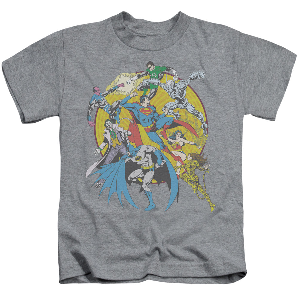 DC Comics Spin Circle Fight Juvenile Kids Youth T Shirt Athletic Heather 
