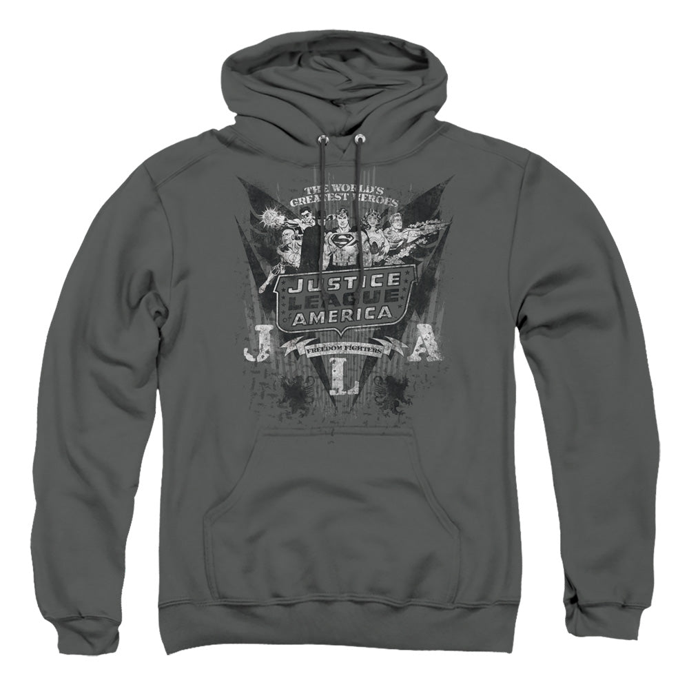 Dc Greatest Heroes Mens Hoodie Charcoal Officially Licensed