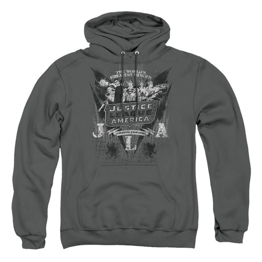 Dc Greatest Heroes Mens Hoodie Charcoal Officially Licensed