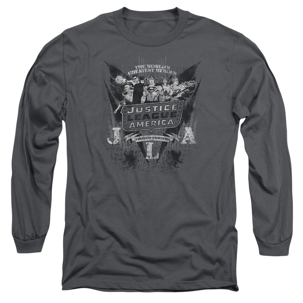 DC Comics Greatest Heroes Mens Long Sleeve Shirt Charcoal