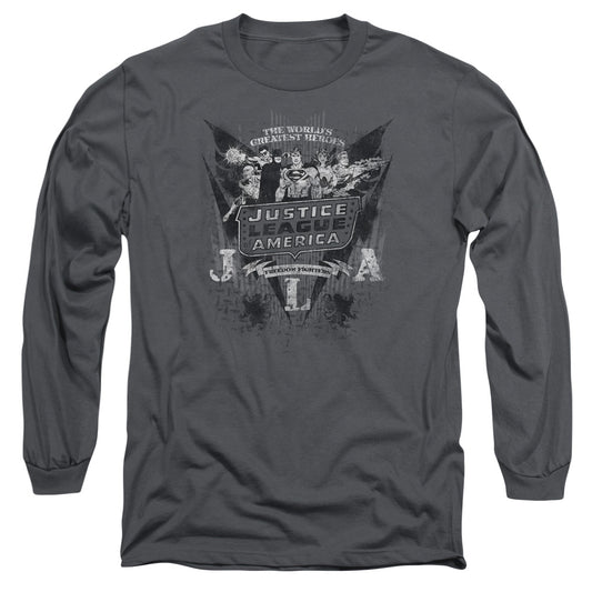 DC Comics Greatest Heroes Mens Long Sleeve Shirt Charcoal