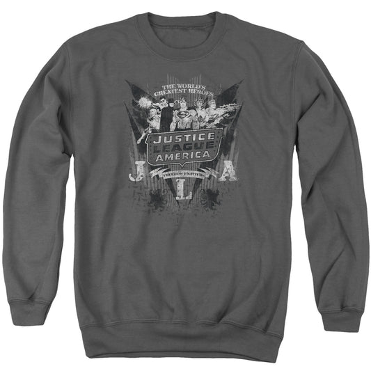 DC Comics Greatest Heroes Mens Crewneck Sweatshirt Charcoal