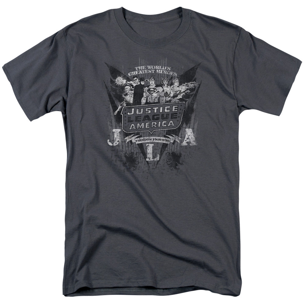 DC Comics Greatest Heroes Mens T Shirt Charcoal